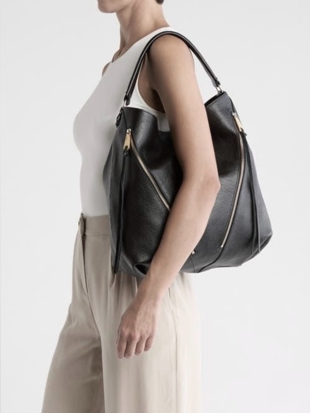 Rebecca Minkoff Moto Hobo Black Leather Bag with Zipper Accents